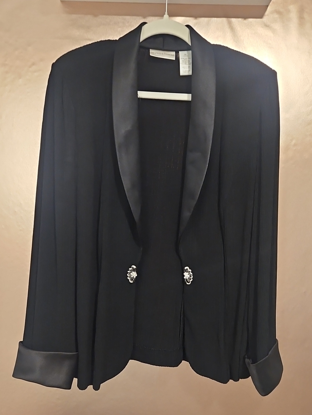 Black Satin-Trim Open-Front Blazer